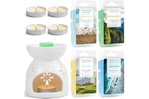 DERDUFT Oil Burners Ceramic Wax Melt Burners with 4 Scents Soy Wax Melts, Wax Tarts Warmer Melter Candle Scented Diffuser, Home Fragrance Gift, Office Bedroom