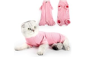 HEYWEAN Katzenbody Nach Op Kastration Katzen Body Streifen Langärmeliger Katzenbekleidung Halskrausen-Alternativen Katzen Body für Katzen Operation Anti-leckende Nach Der Operation Tragen