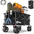 Sekey 200L Folding Festival Trolley with All-Terrain Extra Wide Wheels and Brake, Heavy-Duty Cart Loadable up to 150KG, Patented Four-Directional Foldable Design, Wagon for Beach Camping Garden, Black