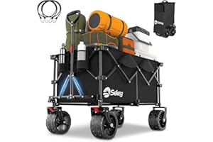 Sekey 200L Folding Festival Trolley with All-Terrain Extra Wide Wheels and Brake, Heavy-Duty Cart Loadable up to 150KG, Patented Four-Directional Foldable Design, Wagon for Beach Camping Garden, Black