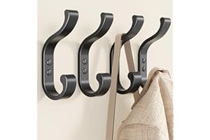 jockcaras Schwarze Garderobenhaken zum Schrauben - 4 Stück Wandhaken für Flur, Bad & Garderobe, geeignet für Jacken, Rucksäcke & Handtücher