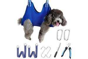 OVTEXZOG Dog Grooming Hammock Harness, Dog Sling for Nail Clipping/Trimming,Pet Grooming Restraint Bag with Nail Clippers Trimmer,Dog Grooming Supplies Kit for Claw Care (X-Small 11LB Max/Blue)