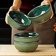 The Earth Store Glam Green Ceramic Bowl Set of 4, 500 ML Each | Ceramic Mixing Bowls for Snacks, More | Rice, Dal, Fruits, Salad | Perfect for Christmas Gift | New Year Gift & Daily Use