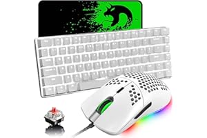 ZIYOU LANG Tastiera e mouse da gioco meccanici,retroilluminato a LED Tastiera cablata USB tipo C Interruttore rosso Tasti anti-ghosting+Mouse da gioco leggero RGB 6400DPI+Tappetino per mouse per computer/PC/MAC