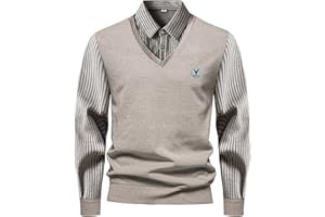 Mymyguoe Falsch Two-Piece Sweater Men's Knitted Jumper 2 in 1 Shirt and Pullover Knitted Jumper Knitwear Casual Fashionable Winter Jumper Sweatshirts Top Thermal Long Sleeve Shirts Jumper Baggy