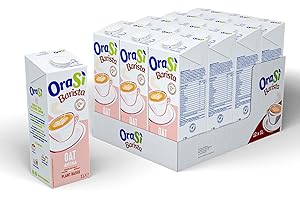 OraSì Barista Oat bevanda di avena (1 litro, 12 unità) - Alternativa vegetale al latte a base di avena - Senza OGM - Per cappuccini, dieta vegana e colazione ricca di gusto
