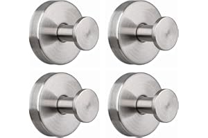 Betadistor Towel Holders for Bathrooms Self Adhensive - 4 Pack Round Towel Hooks/Heavy Duty Suction Hooks Silver Brushed, 16-0404