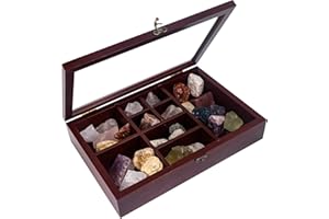 FramePro Rock Collection, vetrina in legno per pietre o onice, organizer in cristallo con coperchio in vero vetro, colore: marrone rossastro