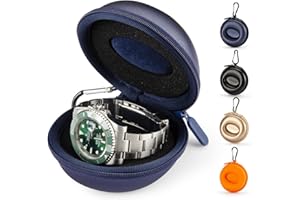 HELMDY Watch Travel Case for Men & Women: Portable Single Watch Storage Box Travel Watch Case 1 Slot - Fits all Wristwatches & Smart Watches up to 50mm（Blue-1 Piece）
