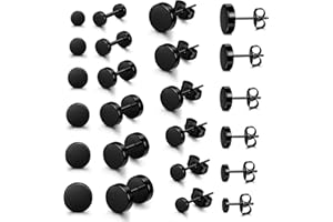 Yadoca 12 Paires Boucles D'oreilles en Acier Inoxydable Noir Mat Rond Définies Barbell Boucles D'oreilles pour Homme Femme Unisexe 3mm-8mm