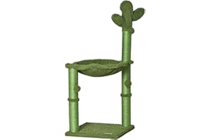 PawHut Cactus Cat Tree Tower for Indoor Cats Sisal Scratching Post with Hammock Bed Dangling Ball 40 x 40 x 96 cm