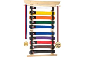 SUMNACON 10 Belts Bamboo Martial Arts Belt Holder, Karate Taekwondo Belt Organizer Wall Martial Arts Belt Display Rack Belt Medal Display Holder for Martial Arts Karate Taekwondo Learners (No Belts)