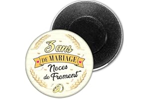 Badgmania Magnet Aimant 5.9cm | Anniversaire 3 Ans de Mariage Noces Froment | Diamètre 5.9cm | Anneaux Mariage