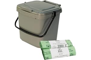 ALL-GREEN Kitchen Compost Caddy and 50x 8L Compostable Bags - Silver Grey - for Food Waste Recycling (7 Litre) - 7L Plastic Composting Bin