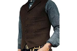KWTF Chaleco para Hombres Marrón Boda Lana Tweed Negocios Chaleco Chaqueta Casual Slim Fit Chaleco Groosmen Boda