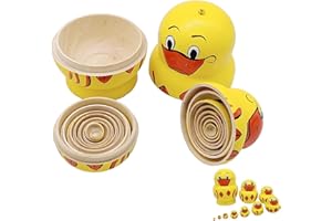 Pipihome Russische Matroschka Puppen Spielzeug Set, 10-teilige Gelbe Matroschka Ente Aus Holz, Russische Matroschka Puppen Für Kinder, Russische Stapelpuppen Tischdekoration Für Schränke, Wohnzimmer