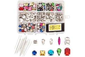 Cheriswelry, 260 gemme con diamanti sintetici in vetro, da cucire, con incastonatura a griffe, in colori assortiti, con aghi, per decorazioni fai da te di creazioni artigianali, vestiti, abiti, borse