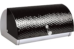 Berlinger Haus Primal Gloss Panera de Mesa para Guardar Pan, Tapa Deslizante, Contenedor para Almacenamiento Pan y Bollería, Acero Inoxidable, Diseño Moderno, Bread Box, Negro/Inox