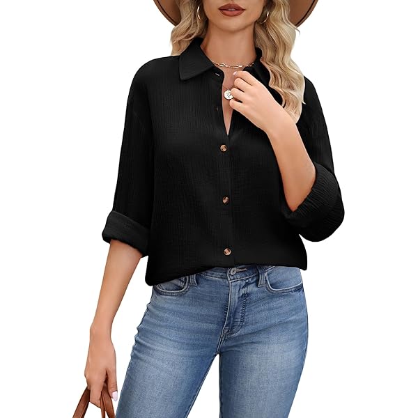 Aottori Mousseline blouse dames elegant bovenstuk 100% katoen korte mouwen hemdblouse met V-hals blouses tuniek tops zomer, zwart, L Aottori Mousseline blouse dames elegant bovenstuk 100% katoen korte mouwen hemdblouse met V-hals blouses tuniek tops zomer, zwart, L