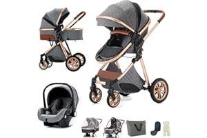 BEBBY 3-in-1 Kinderwagen KombiKinderwagen-Set 2-in-1 Buggy faltbar Luxus Hochlandschaft Neugeborenes Tragbarer Kinderwagen Zusammenklappbarer Kinderwagen Kinderwagen Travel System
