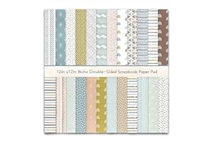 MIATTCLD Scrapbooking-Papier mit Boho Muster, 24 Blatt Dekorpapier Decoupage Papier Block Stamperia doppelseitiges Bastelpapier für DIY Kartenherstellung, Alben, Bullet Journals, 30.5x30.5 cm