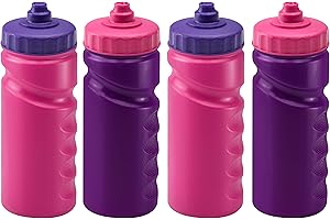 Foxberry 4 x 500ml - Water Bottles - BPA Free - Hands Free Lid - Leakproof Non Drip Spout - Ergonomic Finger Grips - Dishwasher Safe - Blank For DIY Branding and Decoration - Pink Purple