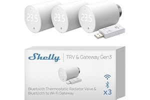 Shelly Blu TRV & Shelly Blu Gateway Gen3 - Bluetooth Smart Thermostatic Valve, Precise Temperature Control, Boost Mode, Comprehensive Integration, Home Automation, Alexa & Google Home (Pack of 3)