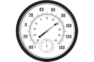 CHIVENIDO Indoor Outdoor Thermometer Hygrometer - 10Inch Room Thermometer Indoor, Garden Thermometer Outdoor Waterproof, Wall Hanging Thermometer for Patio Decorative Monitor Hygrometer