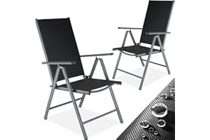 TecTake® Folding Aluminium Chairs, Set of 2 Reclining & Foldable Garden Seats, High Backrest with 7 Reclining Settings, Easy to Clean, Weather-Resistant, No Assembly Required - Dark Grey