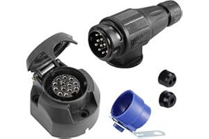 SPARKMOTO Prise de remorque mâle 13 Broches et Prise de remorque Femelle 13 Broches,Fiche de remorque avec Support de fiche Bleu,Prise d'attelage 13 Broches pour Remorque Voiture,Caravane(SK1301B)