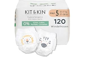 ‎KIT & KIN Kit & Kin Premium Öko Windeln Pants Größe 5 (12-17 kg), 120 Windeln, Pflanzliche & Hypoallergene Windelhöschen, Zuverlässiger Auslaufschutz, Vegan & Tierversuchsfrei