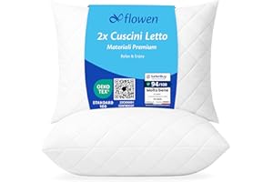 FLOWEN Cuscini Letto Coppia di Guanciali 50x80 per Dormire Imbottitura Standard Antiacaro Anallergico Traspirante Rettangolare per Matrimoniale Singolo con Federa in Poliestere Lavabile
