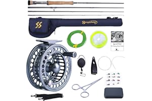 Sougayilang Ensemble canne à pêche à la mouche et moulinet, 4 pièces ultra poids portable et moulinet en aluminium usiné CNC avec sac de canne à pêche