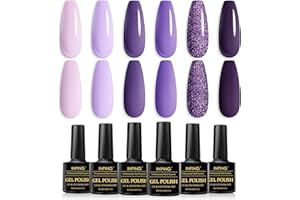 INPING Vernis Gel UV Semi Permanent, 6 Couleurs Lila Violet Foncé Lavande Pailleté, Soak off UV/LED Vernis à Ongles Pour Débutant Nail Art DIY, 8ML