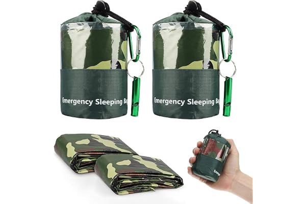 EEEKit 2 Paquet Sac de Couchage d'urgence, Sac de Bivouac Thermique Léger Imperméable, Sacs de Couverture de Survie Sac en Nylon Portable pour Le Camping, la randonnée, l'extérieur