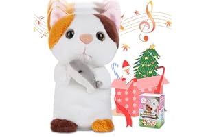 SWTOIPIG Mówienie powtarza to, co mówisz, interaktywna elektroniczna pluszowa zabawka kot, tańcząca i drżąca zabawka, animowana zabawka dla zwierząt domowych, prezent dla dzieci, wys.: 7"