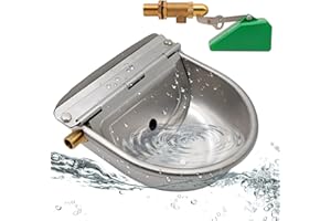 MasXirch Abbeveratoio in Acciaio Inox con Tappo di Scarico, Ciotola D'Acqua Automatica Per Cani con 2 Pezzi Valvola a Galleggiante Regolabile in Ottone per Bovini, Suini, Pecore, Polli