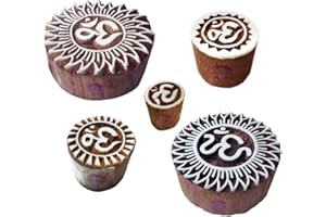 ROYAL KRAFT Créatif Motif Rond et Om Bois Impression Blocs (Set de 5)