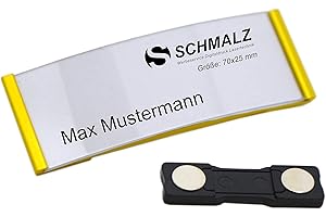 ‎SCHMALZ Schmalz® Namensschild Relax aus Aluminium | mit starkem Magnet | Doppelmagnet | gold | professionelle Qualität | modisch gewölbt | 70x25mm | mit Papiereinschub |Namensschilder|edel| (gold)