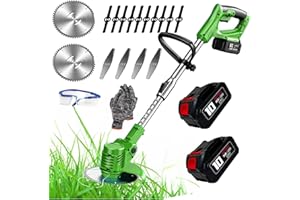 Voltix Decespugliatore a batteria, Tagliaerba Elettrico Senza Filo, Tagliabordi con 2 Batteria Testata Regolabile e Maniglia Telescopica (Verde)