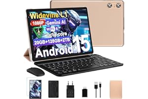 BIEGEDY Tablette Android 15 Tablette 10 Pouces 20Go RAM + 128Go ROM(2To Extensible), Octa-Core, GMS Tablette Tactile, WiFi 6, 5G Wi-FI, Widevine L1, 6000mAh, GPS, Tablettes avec Clavier+Souris et Cas-Or