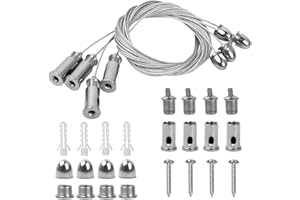 PTJJXA 4 sztuki zestawu do zawieszania paneli LED, 1,5 mm x 1,5 m, linki do drutu stalowego, lina wisząca ze stali nierdzewnej, zestaw do montażu paneli LED do zawieszania paneli, lekkie obrazy, lampy (1,5