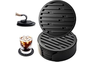Ateweita Sottobicchieri Set, sotto bicchieri silicone con supporto, Rotondo antiscivolo tappetino bar per Tazza, Tavolo, Caffè, Bar, Bevande, Drinking Coasters Cup Mat, 6 Pezzi, Nero