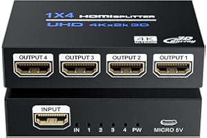 BolAAzuL - Distribuidor HDMI 1 entrada 4 salida Splitter HDMI 4K 30Hz 1080P Switch HDMI 1x4 Hub Distribución Multipuertos HDMI Pantallas Espejo/Duplicata para Xbox PS3/4 Fire Stick Blu-Ray HDTV