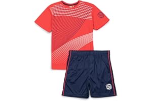 ALPHADVENTURE - Abbigliamento sportivo per bambini, set di 2 pezzi con tuta da ginnastica, maglietta a maniche corte e pantaloncini sportivi - Taglie da 6 a 14 anni