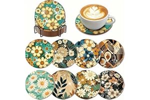 WOPLAGYREAT Diamond Painting Erwachsene Untersetzer Gläser Bastelset Glasuntersetzer Bastelset Set Basteln Zimmer Deko Wohnzimmer Bastelset Kinder 4 Jahre Zubehör Geschenke DIY Leuchtende Gänseblümchen
