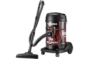 Toshiba Drum Type Vacuum Cleaner, 20000Pa Suction 1800 Watts 20 Liters Push Handle & Big Wheels Blowing Function, Ideal for Home & Car Interior Cleaning, Red/Black, VC-DR180ABF(R)