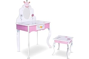‎HABEIG habeig Schminktisch Kinderschminktisch Kindertisch Frisiertisch Tisch Prinzessin rosa Weiss Sitzgruppe Hocker Schreibtisch #988