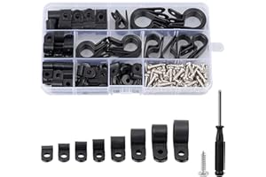 DesertBoy Nylon R Clip 151 Stück / 8 Größen R-Typ Nylon Kabelklemme,Kabelklemmen mit Schrauben und Schraubendreher für Kabelmanagement（Schwarz)