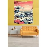 Pelangi B&uuml;y&uuml;k Dalgalar Leke Tutmaz Kumaş Duvar &Ouml;rt&uuml;s&uuml; Duvar Halısı Tapestry PNTR353, 70 x 70